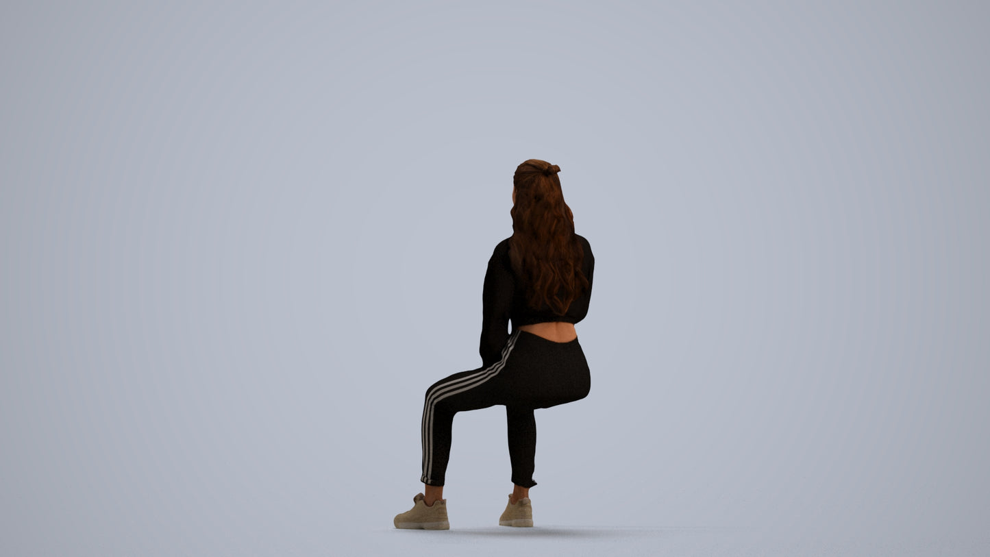 scanned 3D woman sport sitting, photogrammetry people for Enscape and V-Ray, front view render