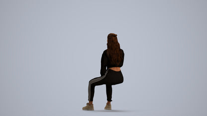 scanned 3D woman sport sitting, photogrammetry people for Enscape and V-Ray, front view render