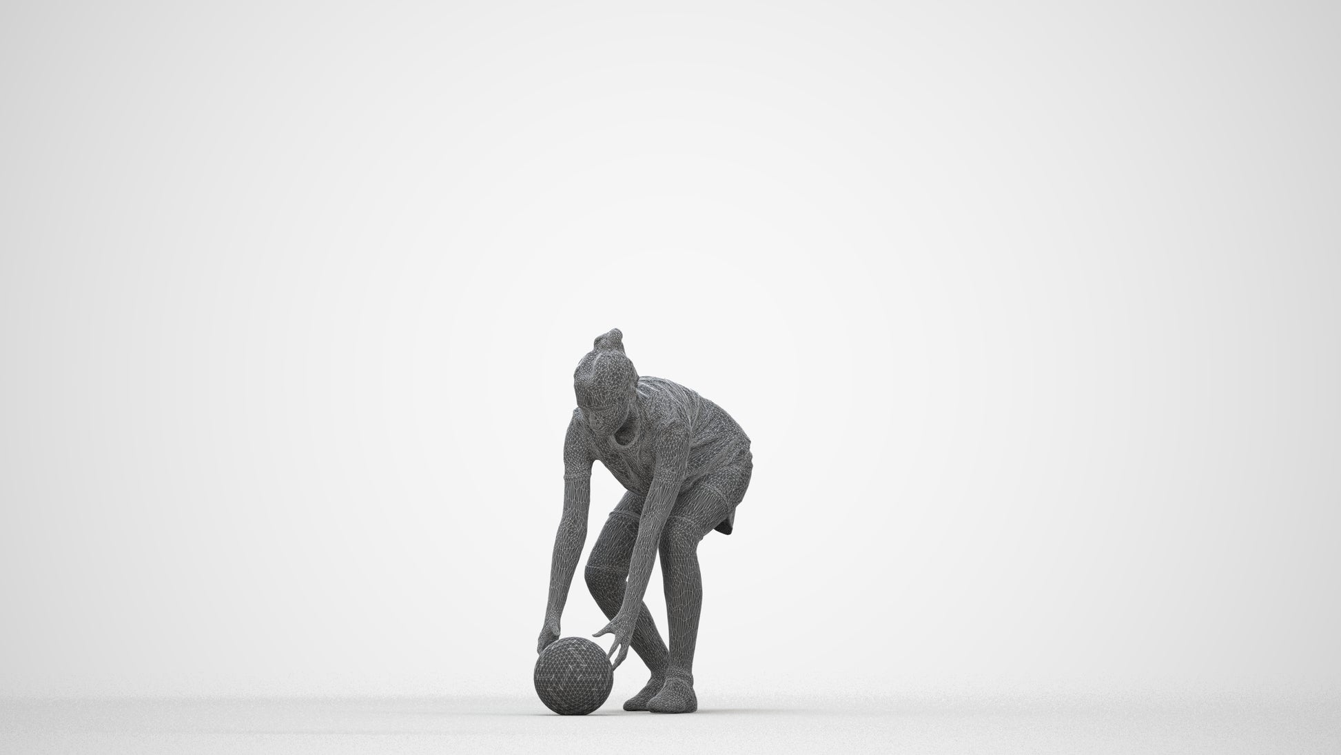3D human model girl sport, photogrammetry scanned person for archviz, wireframe back view