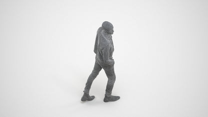 3D scanned man walking casual, photorealistic archviz people for Enscape and SketchUp, wireframe three-quarter view