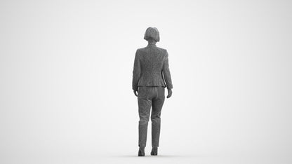 3D people model senior woman business walking, scanned human for 3ds Max rendering, wireframe front view