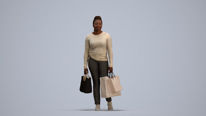 photogrammetry 3D woman casual shopping, realistic human model archviz FBX, standing pose render