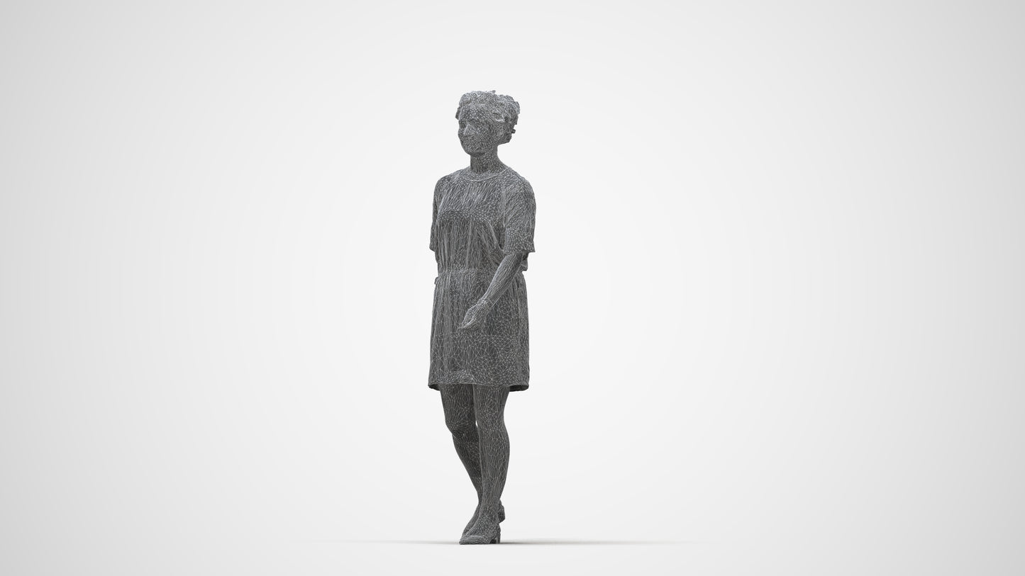 3D people model woman casual walking, scanned human for 3ds Max rendering, wireframe back view
