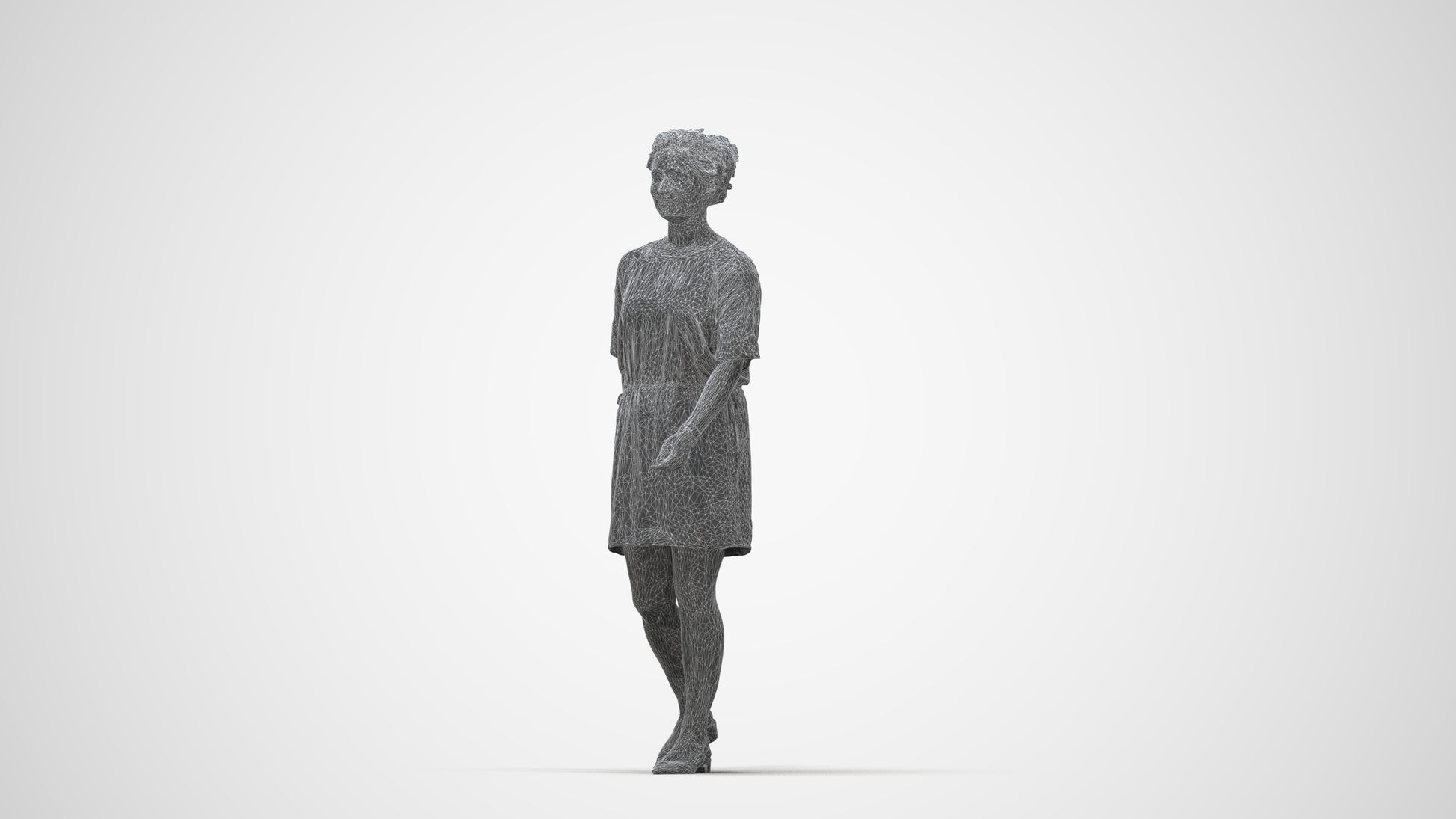 3D people model woman casual walking, scanned human for 3ds Max rendering, wireframe back view