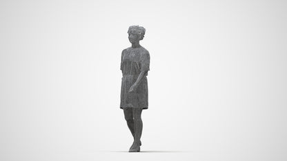 3D people model woman casual walking, scanned human for 3ds Max rendering, wireframe back view