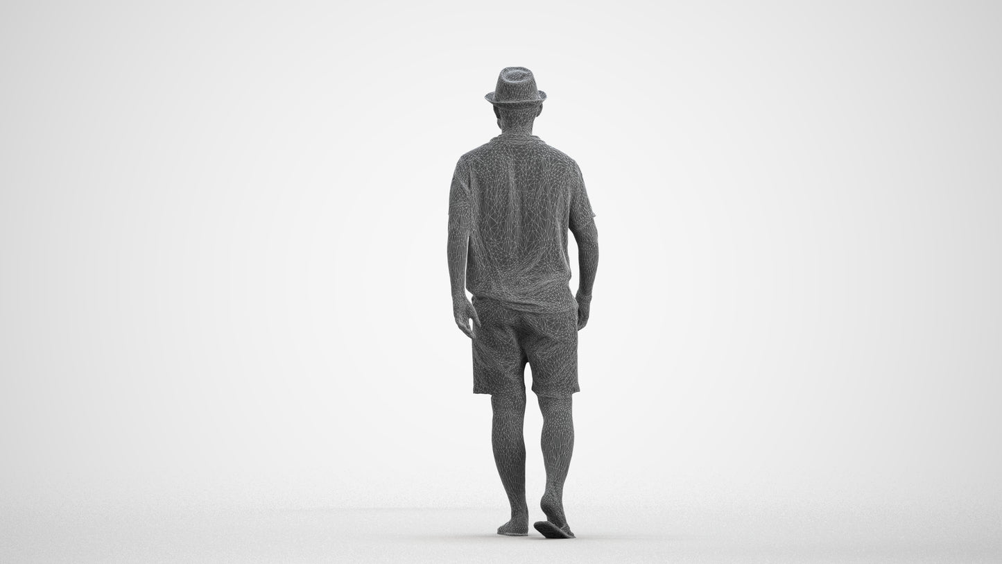 3D human model man walking, photogrammetry scanned person for archviz, wireframe front view