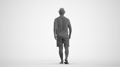 3D human model man walking, photogrammetry scanned person for archviz, wireframe front view