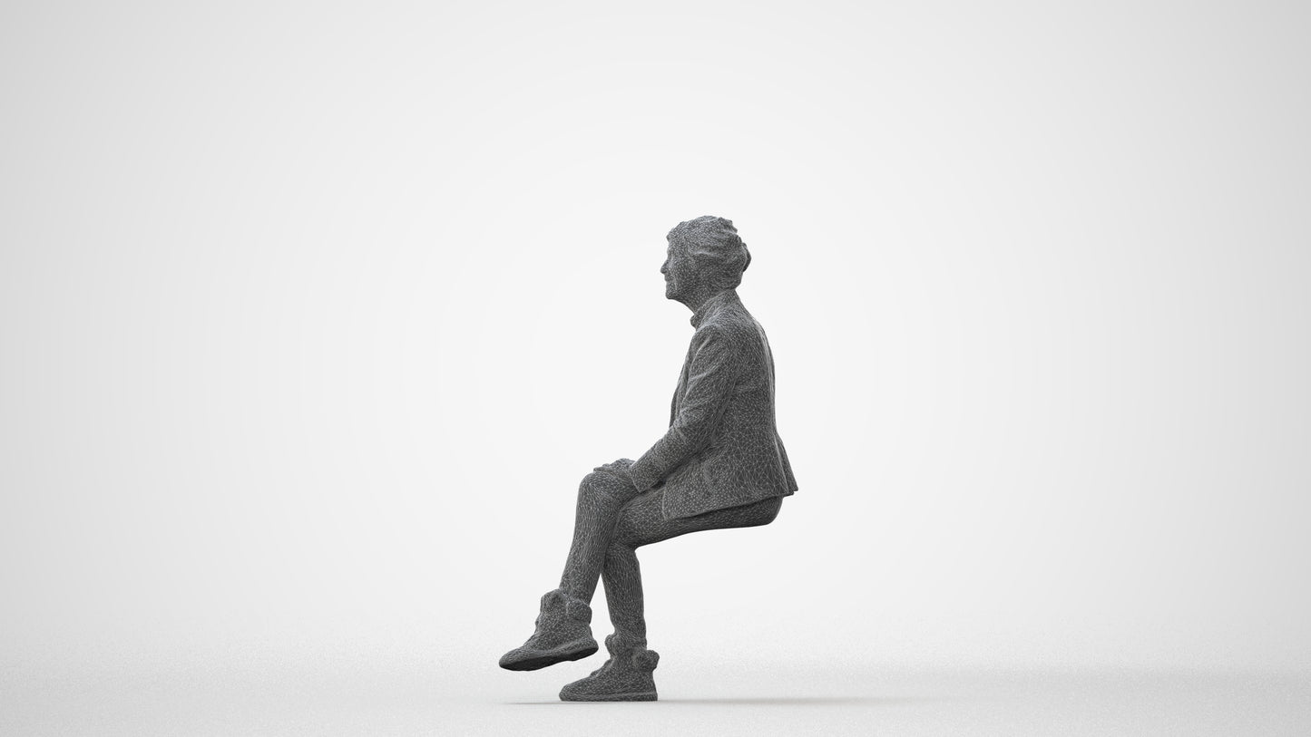 realistic 3D human senior woman business sitting, archviz people FBX OBJ for Blender, square thumbnail