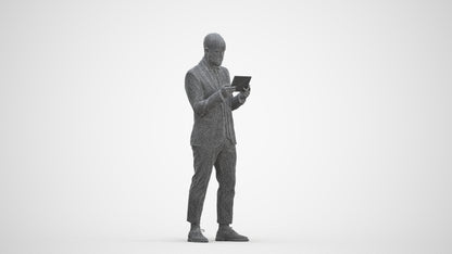 realistic 3D man business standing, scanned archviz people for Blender and 3ds Max, three-quarter front view render