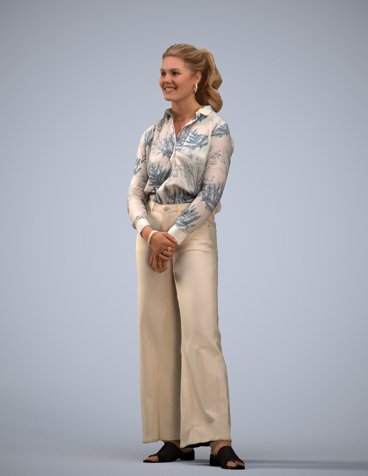 3D people model woman casual standing, scanned human for 3ds Max rendering