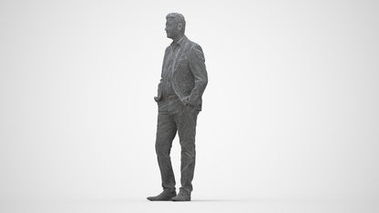 realistic 3D man business standing, scanned archviz people for Blender and 3ds Max, wireframe back view