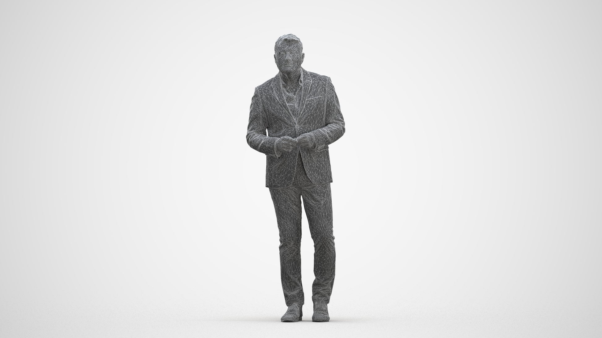 realistic 3D human man business standing, archviz people FBX OBJ for Blender, three-quarter front view render