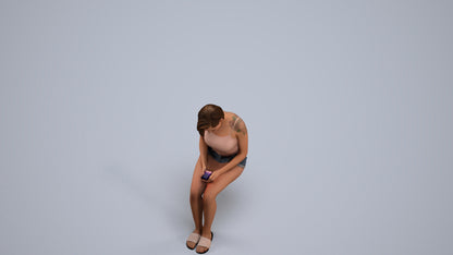 realistic 3D woman casual sitting, scanned archviz people for Blender and 3ds Max, back view render
