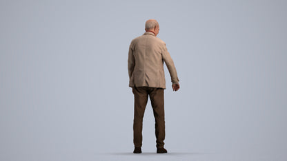 photogrammetry 3D senior man casual standing, realistic human model archviz FBX, front view render