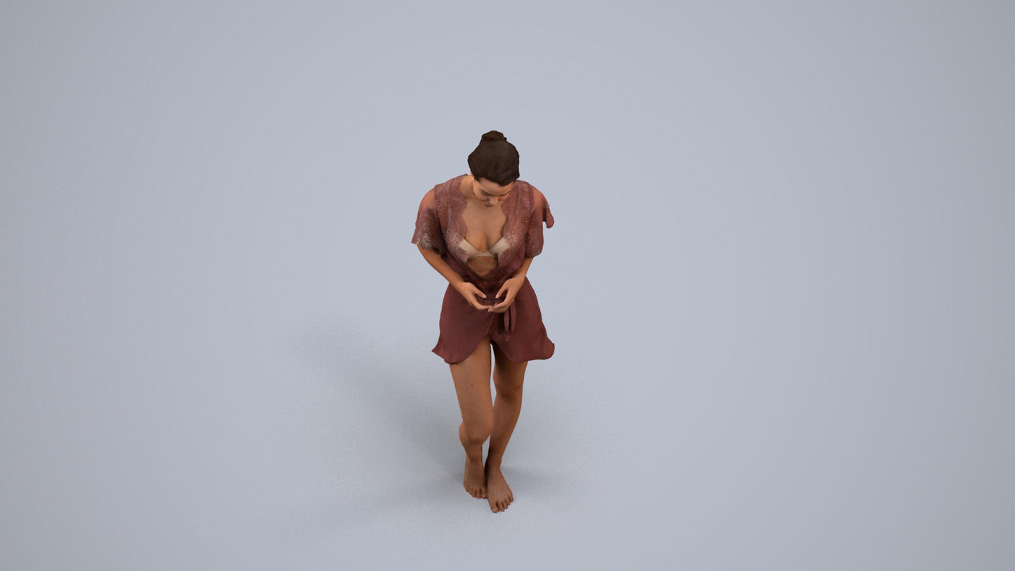 3D scanned woman bathroom, photorealistic archviz people for Enscape and SketchUp, back view render