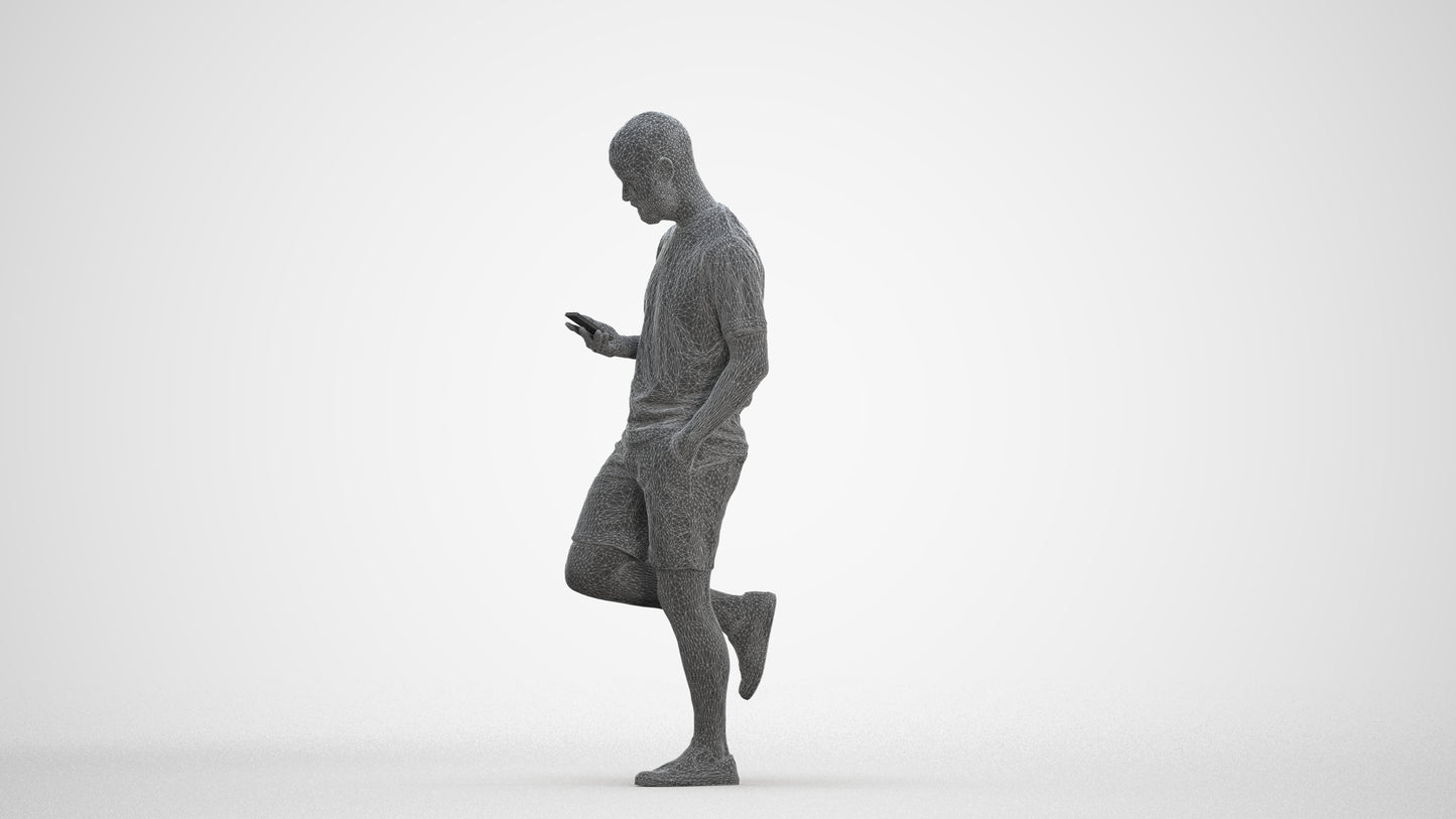 photogrammetry 3D man casual walking, realistic human model archviz FBX, three-quarter front view render