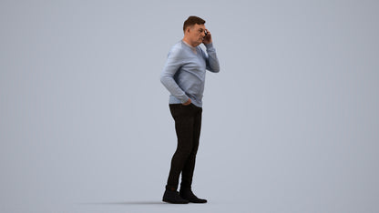 3D human model man casual standing, photogrammetry scanned person for archviz, side view render