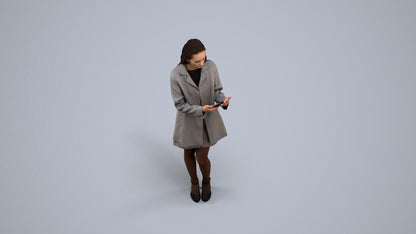 3D human model woman business standing, photogrammetry scanned person for archviz, back view render
