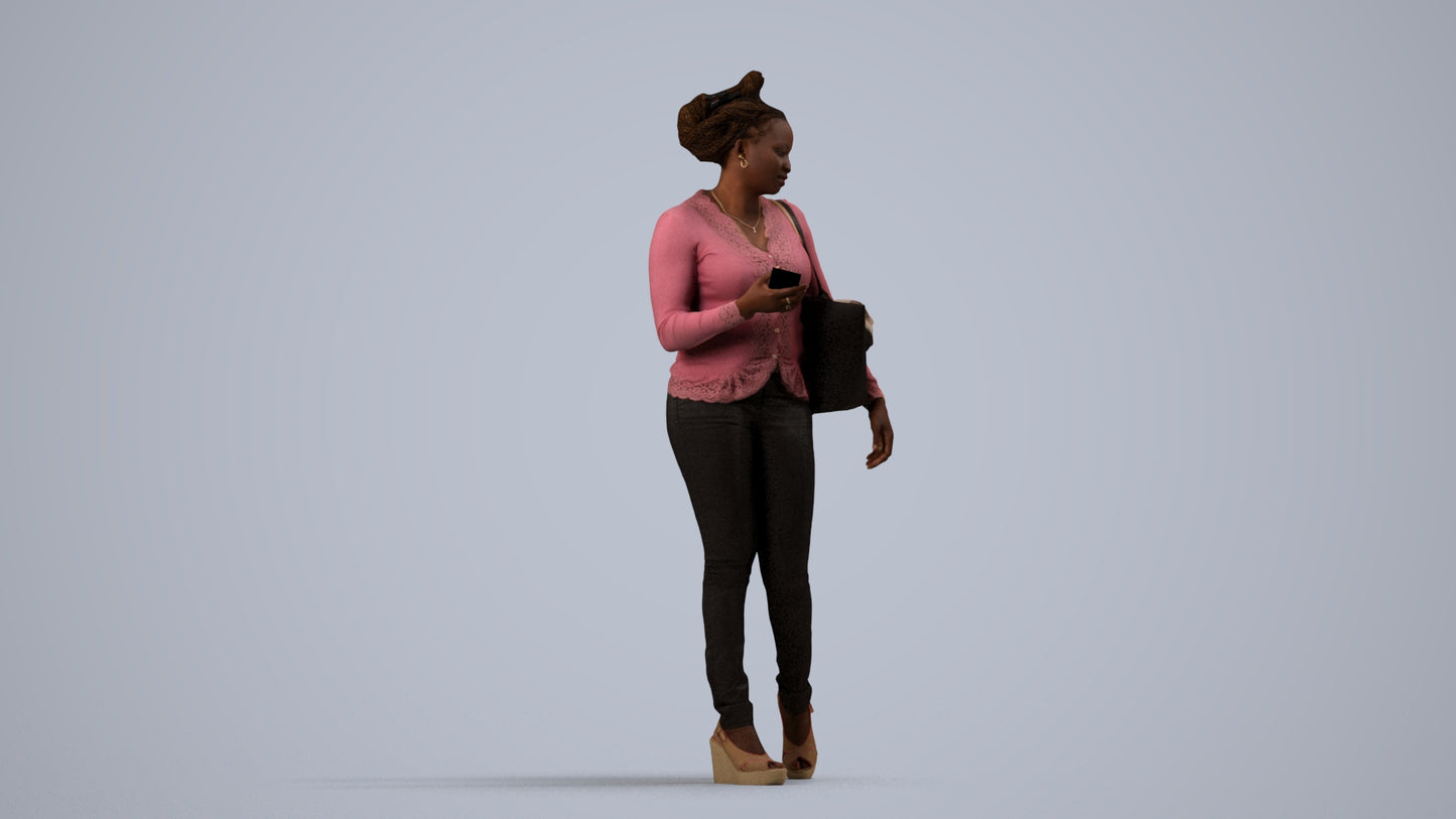 photogrammetry 3D woman casual walking, realistic human model archviz FBX, side view render