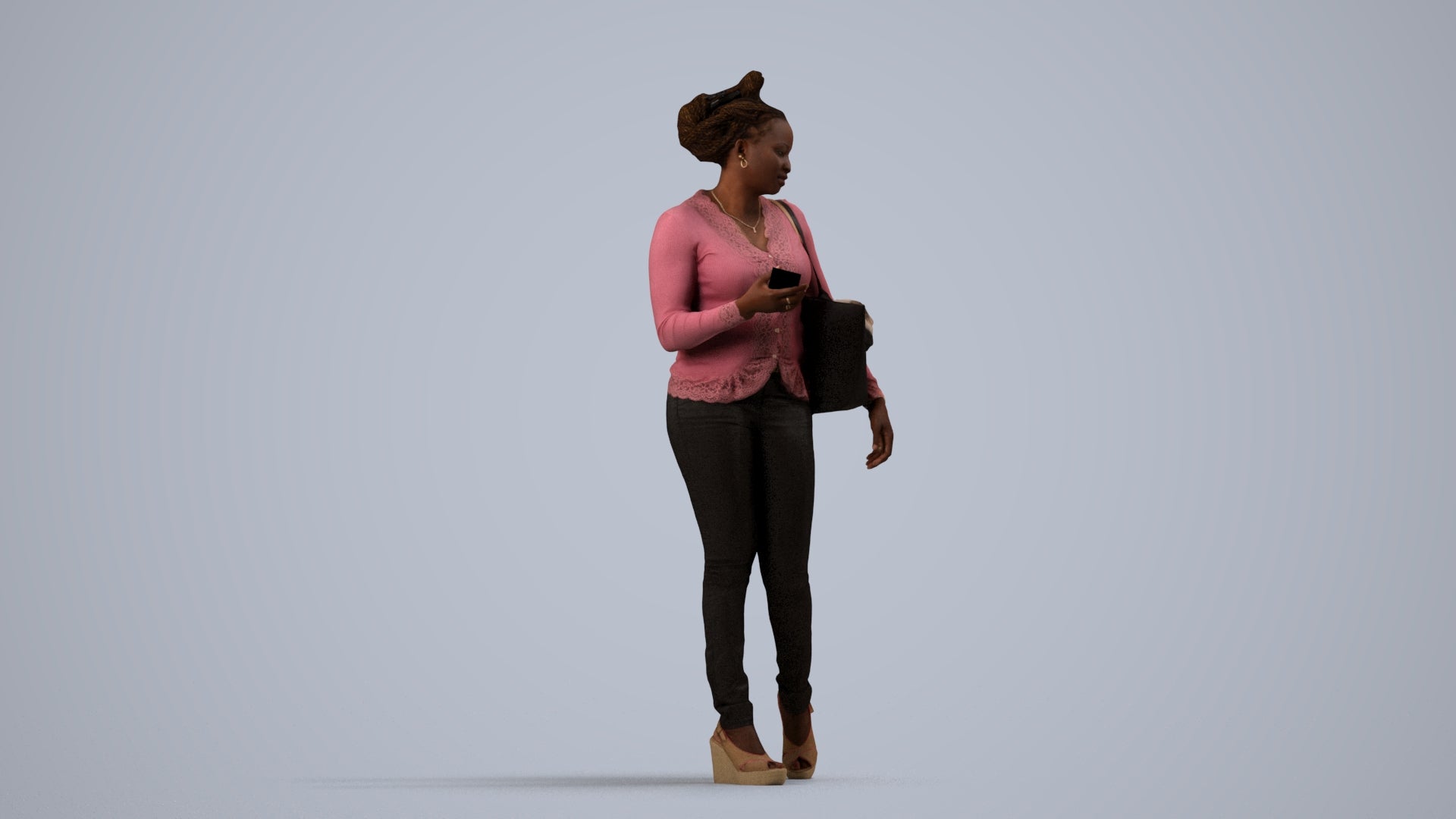 photogrammetry 3D woman casual walking, realistic human model archviz FBX, side view render