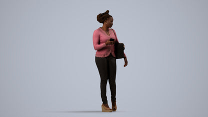 photogrammetry 3D woman casual walking, realistic human model archviz FBX, side view render