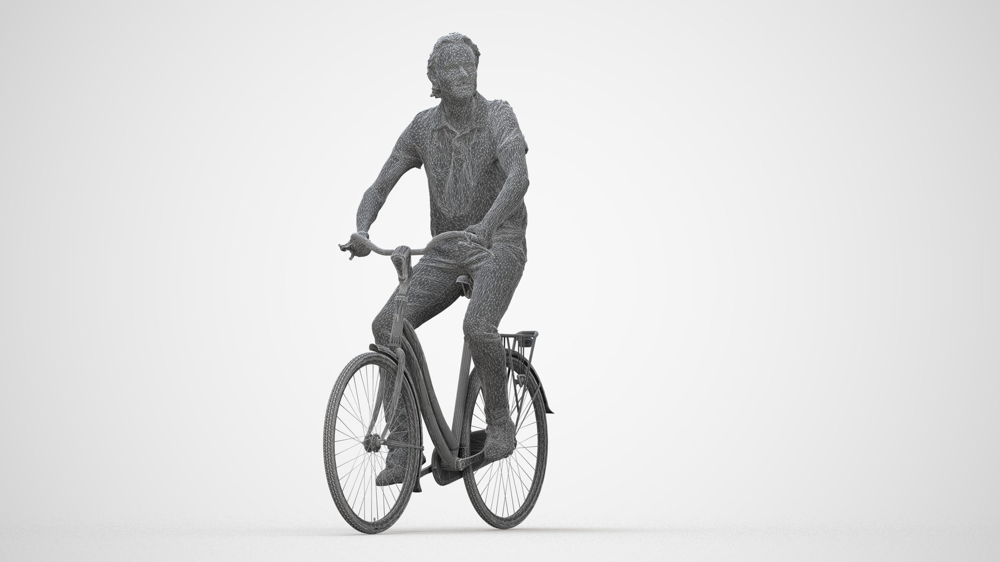 3D scanned man cycling casual, photorealistic archviz people for Enscape and SketchUp, wireframe back view