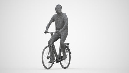 3D scanned man cycling casual, photorealistic archviz people for Enscape and SketchUp, wireframe back view
