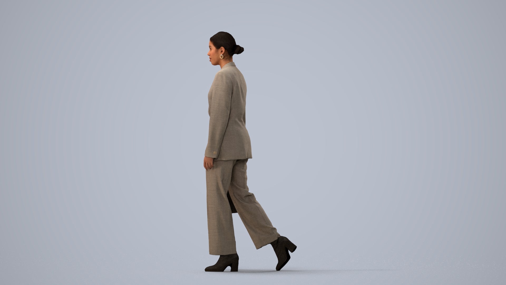 realistic 3D woman business walking, scanned archviz people for Blender and 3ds Max, three-quarter view render