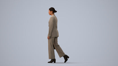 realistic 3D woman business walking, scanned archviz people for Blender and 3ds Max, three-quarter view render