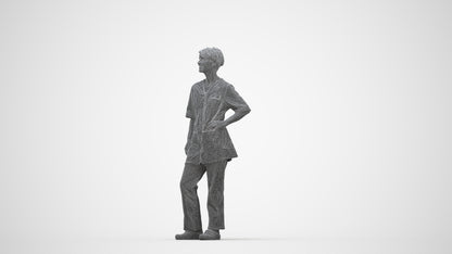scanned 3D senior woman medical, photogrammetry people for Enscape and V-Ray, wireframe back view