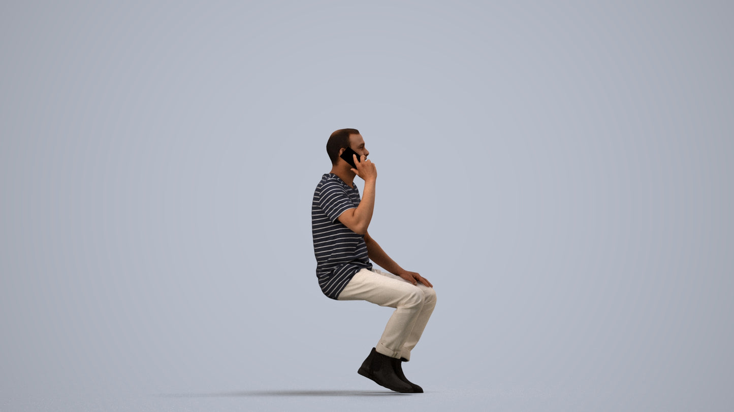 realistic 3D people man casual sitting, render-ready for V-Ray and Corona, FBX OBJ, side view render