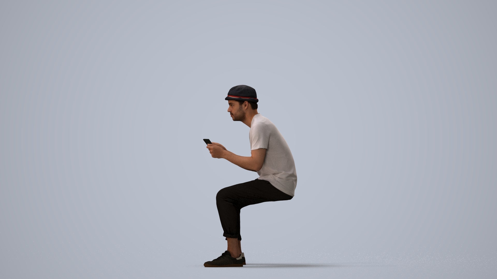 scanned 3D man casual sitting, photogrammetry people for Enscape and V-Ray, three-quarter view render