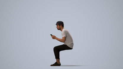 scanned 3D man casual sitting, photogrammetry people for Enscape and V-Ray, three-quarter view render