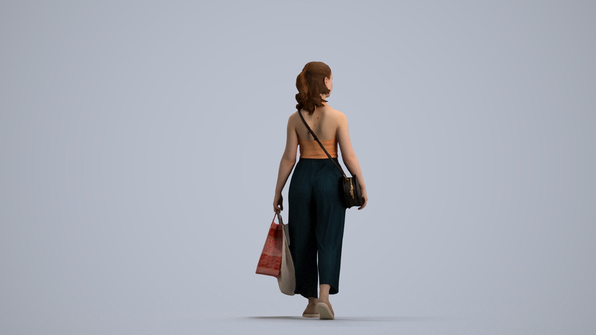 3D people model girl casual shopping, scanned human for 3ds Max rendering, front view render