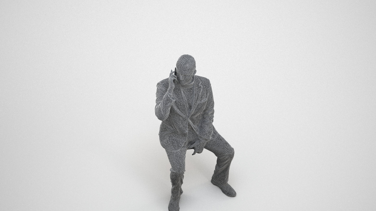 3D scanned man business, photorealistic archviz people for Enscape and SketchUp, wireframe three-quarter view