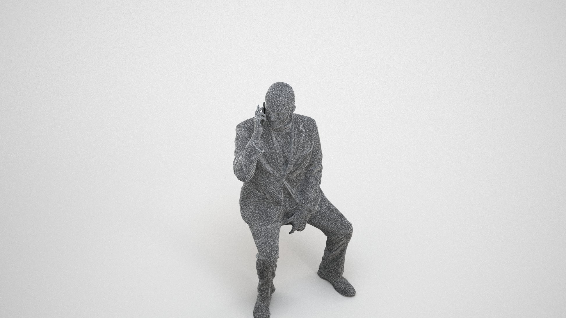 3D scanned man business, photorealistic archviz people for Enscape and SketchUp, wireframe three-quarter view