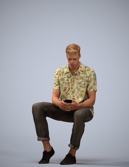 realistic 3D human man casual sitting, archviz people FBX OBJ for Blender