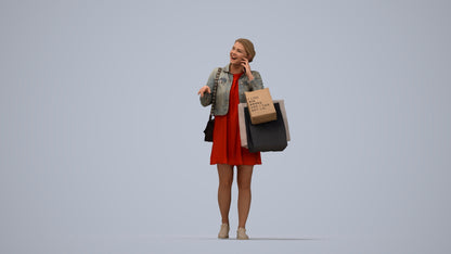 scanned 3D woman casual shopping, photogrammetry people for Enscape and V-Ray, top-down view render