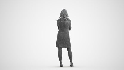 realistic 3D senior woman casual standing, scanned archviz people for Blender and 3ds Max, wireframe front view
