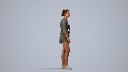3D human model girl casual kids, photogrammetry scanned person for archviz, side view render