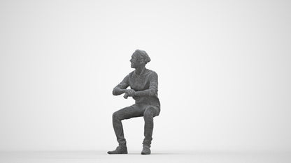 3D human model man casual sitting, photogrammetry scanned person for archviz, wireframe back view