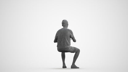 realistic 3D human man casual sitting, archviz people FBX OBJ for Blender, wireframe front view