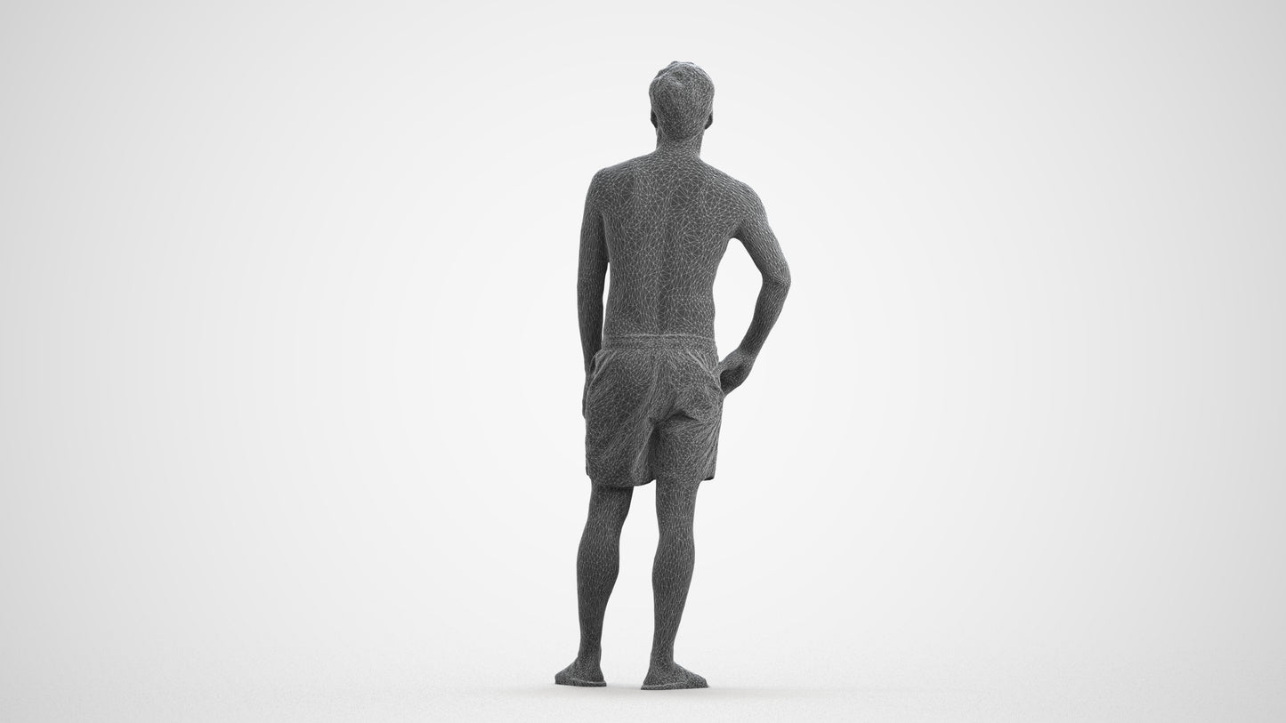 3D people model man pool, scanned human for 3ds Max rendering, wireframe front view