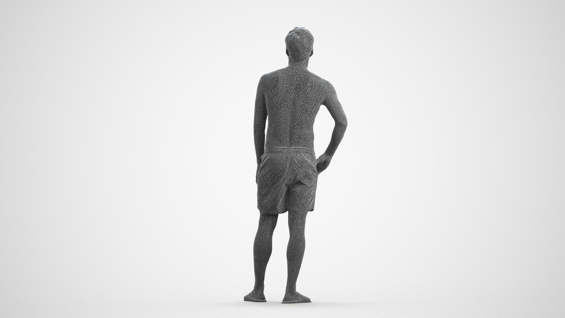 3D people model man pool, scanned human for 3ds Max rendering, wireframe front view