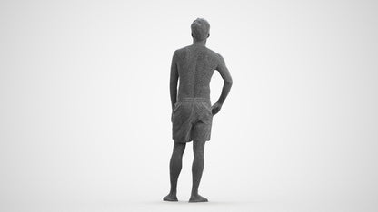 3D people model man pool, scanned human for 3ds Max rendering, wireframe front view