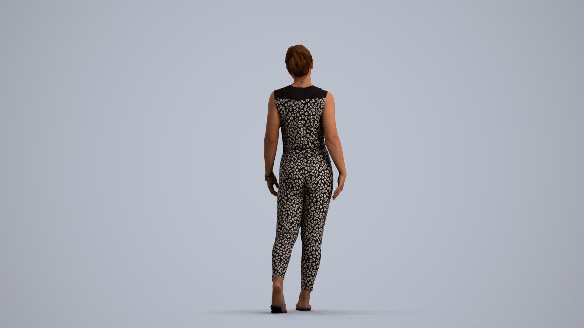 3D human model woman casual walking, photogrammetry scanned person for archviz, front view render