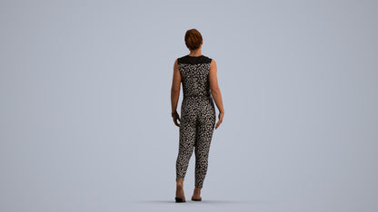 3D human model woman casual walking, photogrammetry scanned person for archviz, front view render
