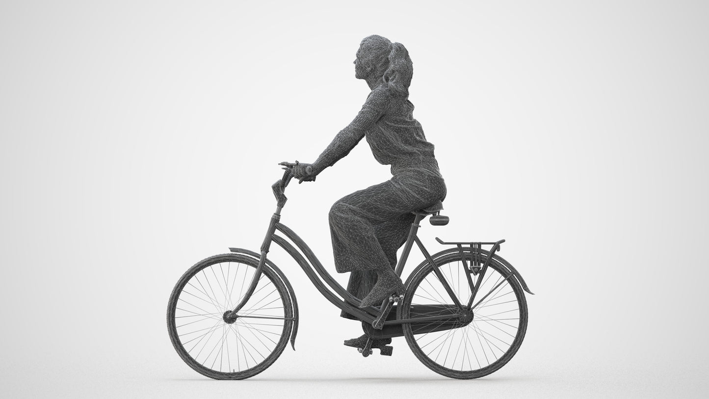 3D scanned woman cycling casual, photorealistic archviz people for Enscape and SketchUp, square thumbnail