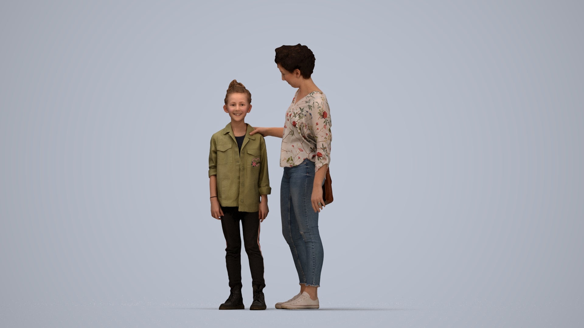 realistic 3D girl casual kids, scanned archviz people for Blender and 3ds Max, top-down view render