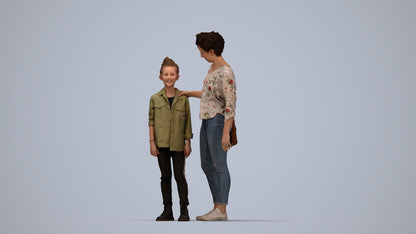 realistic 3D girl casual kids, scanned archviz people for Blender and 3ds Max, top-down view render